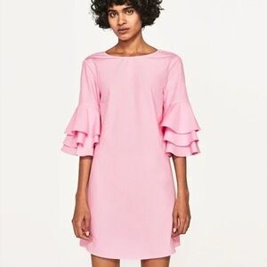 Zara pink shirt dress with ruffle sleeves